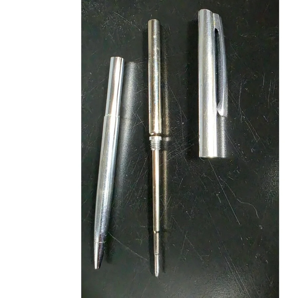 Vintage Slim Chrome Metal Twist Ballpoint Pen Silver Tone Minimalist Executive